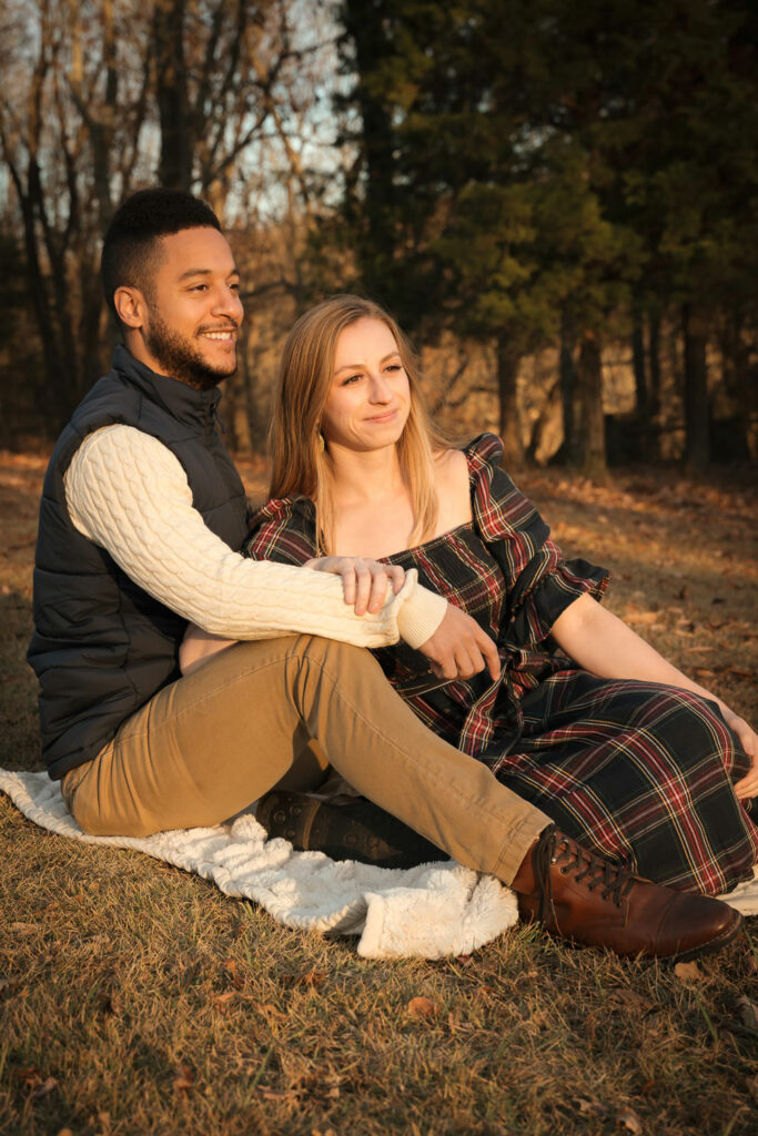 Couple posing together for a photography session at Monte Sano in Huntsville Alabama during a beautiful sunset